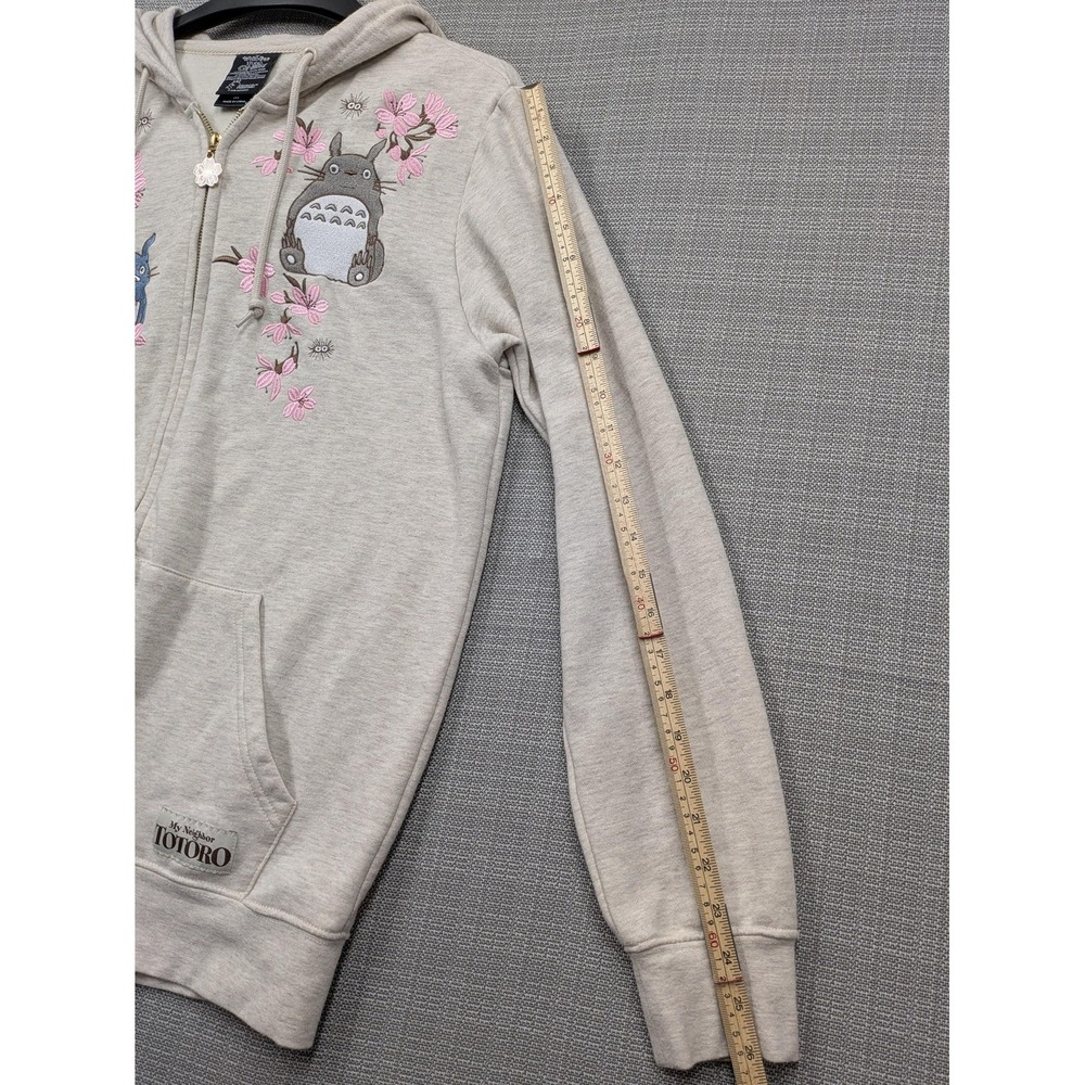 Studio Ghibli Hoodie Womens Medium Beige Totoro Cherry Blossom Zip Fleece Print - Picture 10 of 12